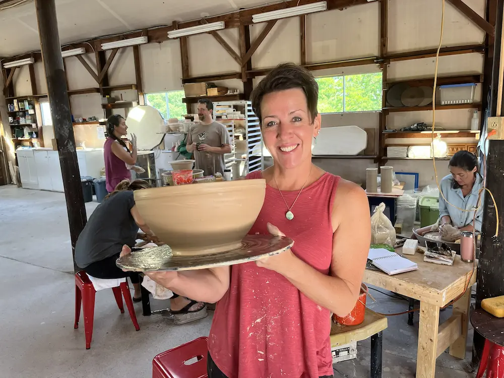 Mel at Tim See's 5 day intensive throwing workshop in Syracuse NY.